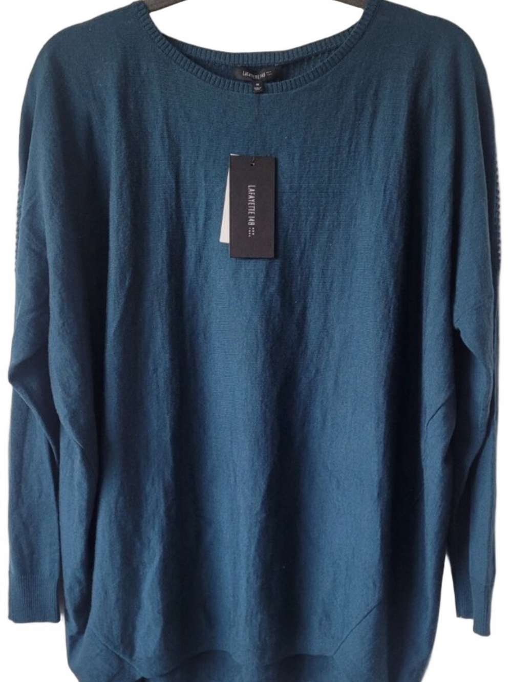 NWT LAFAYETTE148NY Women's Cashmere Long Sleeve Crew Neck Dark Teal Blue Size M